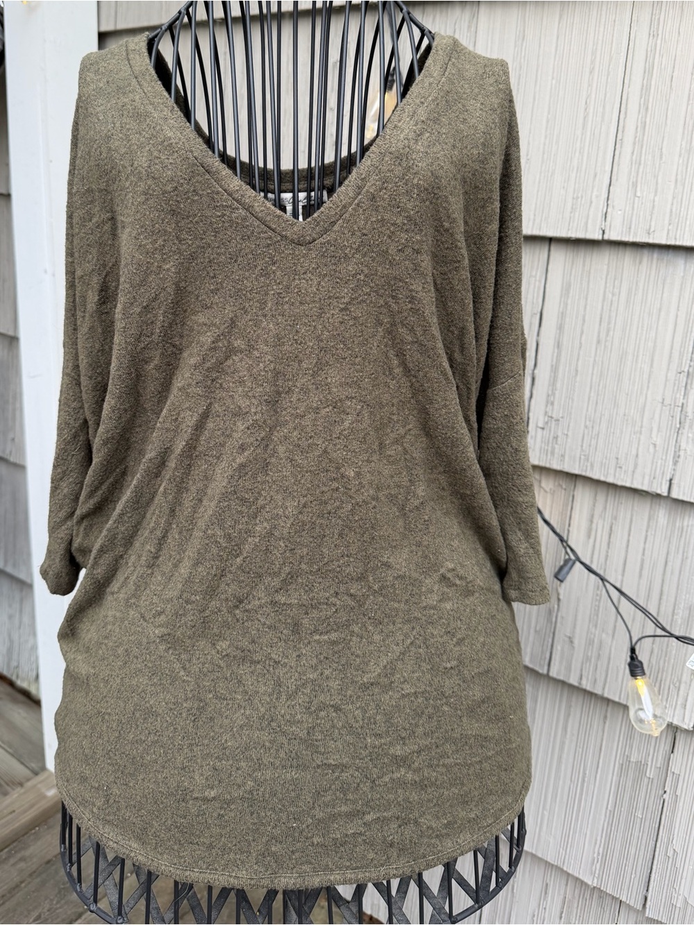 Express Olive V-Neck Relaxed Knit Sweater
